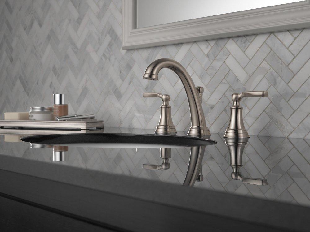 Delta Faucet Brilliance Stainless Two Handle Widespread Bathroom Sink Faucet 