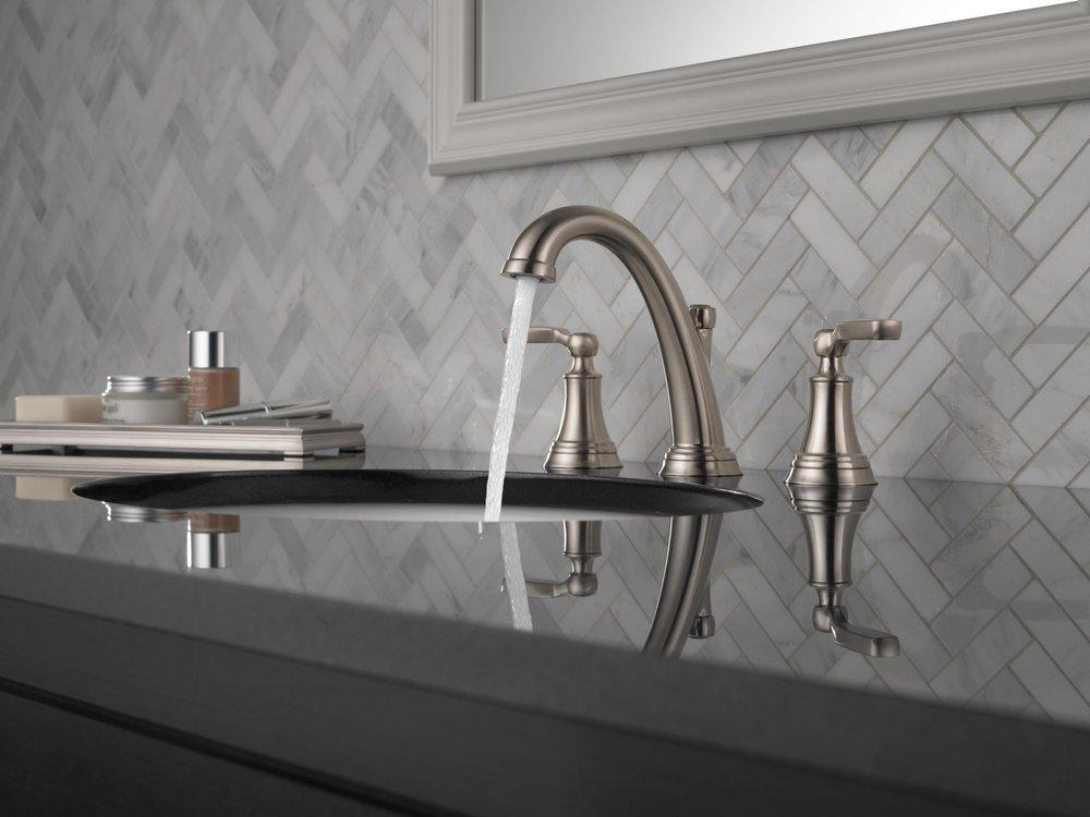 Delta Faucet Brilliance Stainless Two Handle Widespread Bathroom Sink Faucet 