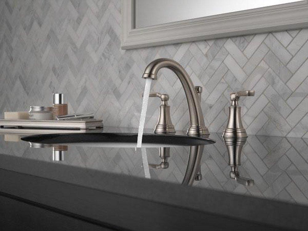 Delta Faucet Brilliance Stainless Two Handle Widespread Bathroom Sink Faucet 