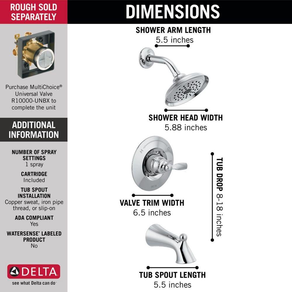 Delta Faucet Chrome One Handle Single Function Bathtub & Shower Faucet 