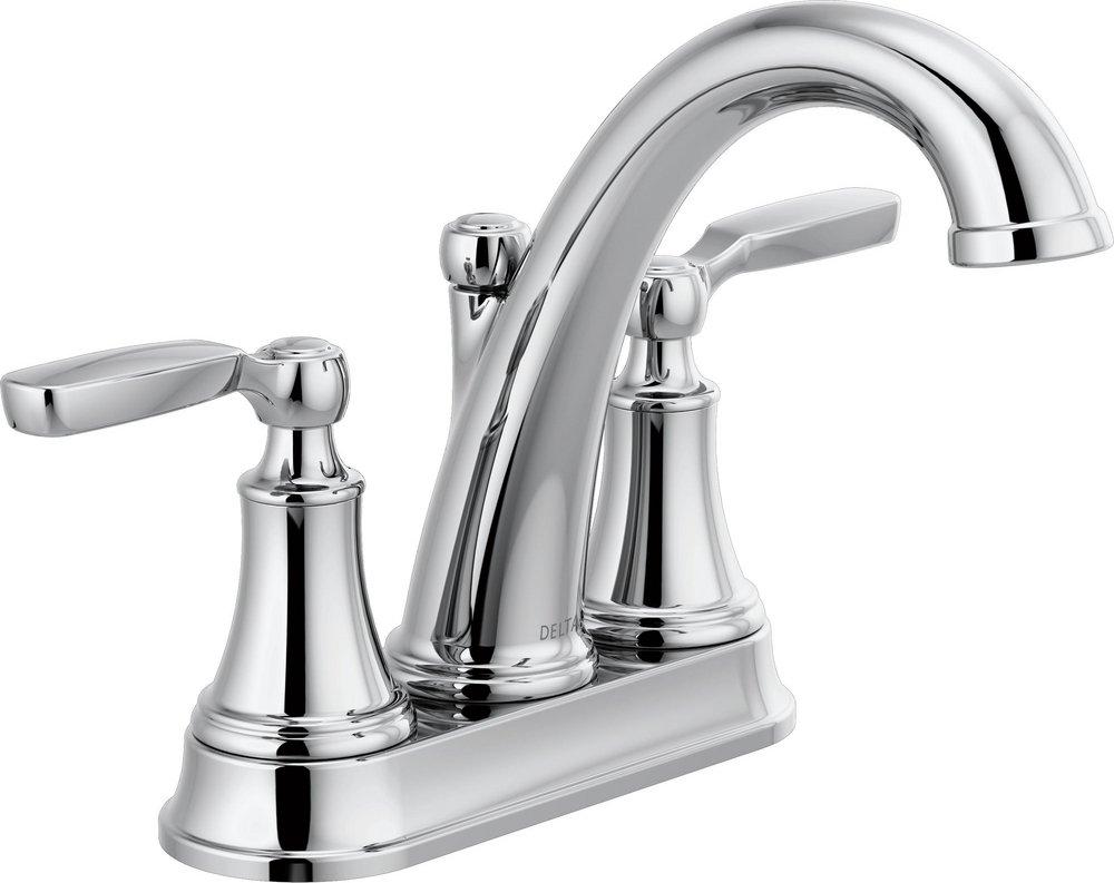 Delta Faucet Chrome Two Handle Centerset Bathroom Sink Faucet with Metal Pop-Up 