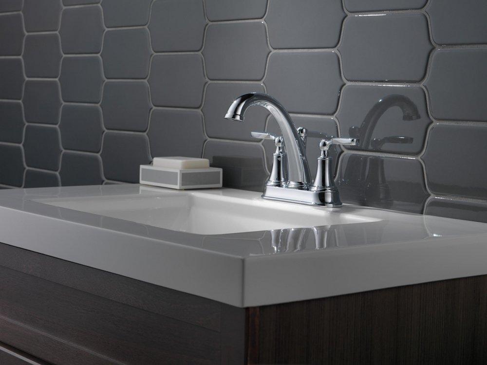 Delta Faucet Chrome Two Handle Centerset Bathroom Sink Faucet with Metal Pop-Up 