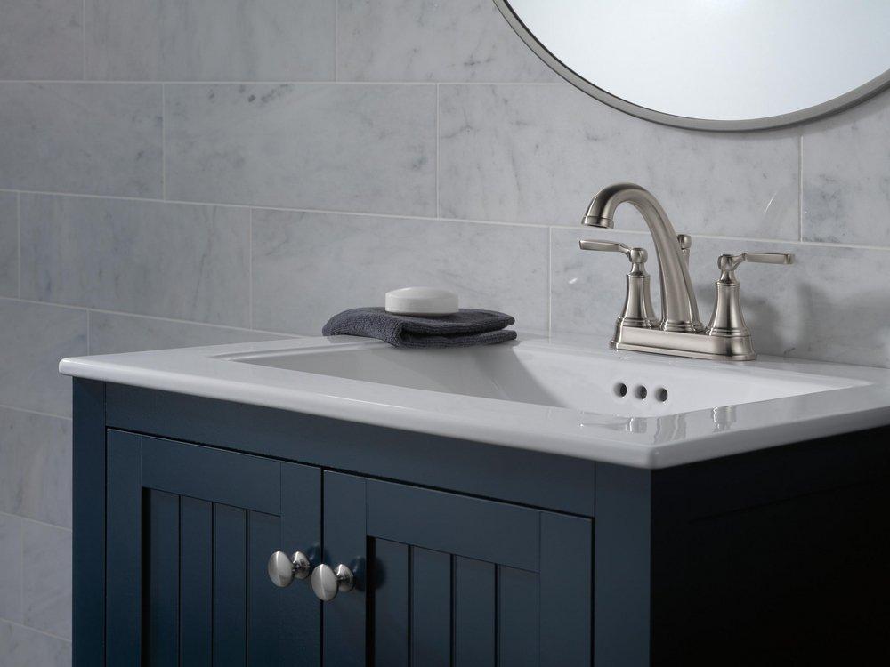 Delta Faucet Brilliance Stainless Two Handle Centerset Bathroom Sink Faucet 
