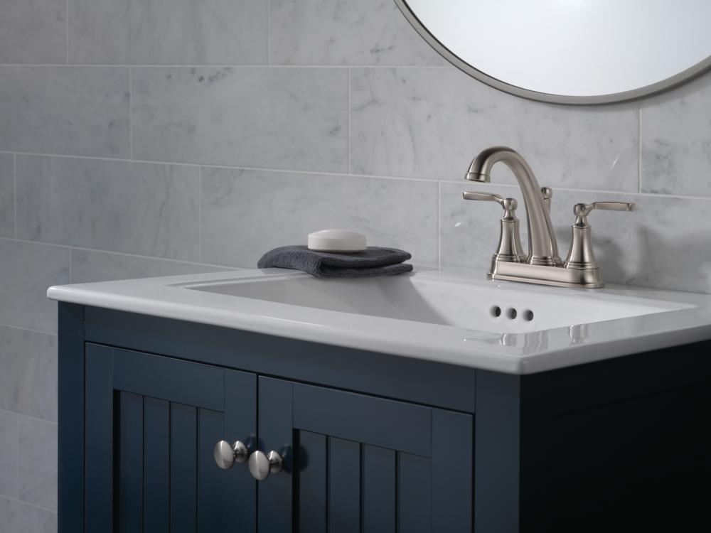 Delta Faucet Brilliance Stainless Two Handle Centerset Bathroom Sink Faucet 