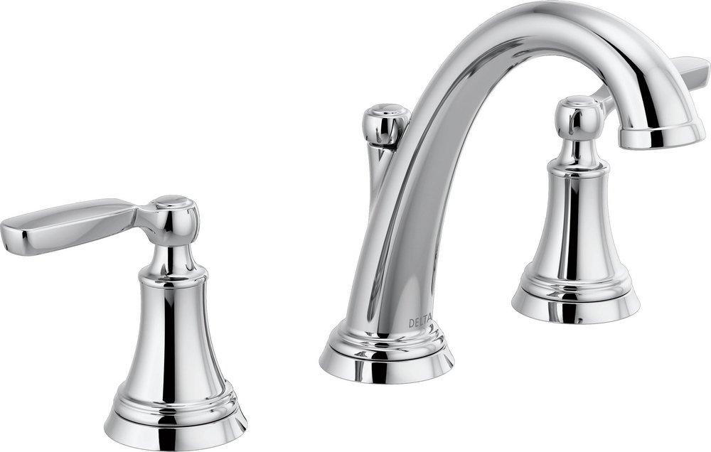 Delta Faucet Chrome Two Handle Widespread Bathroom Sink Faucet with Metal Pop-Up Drain 