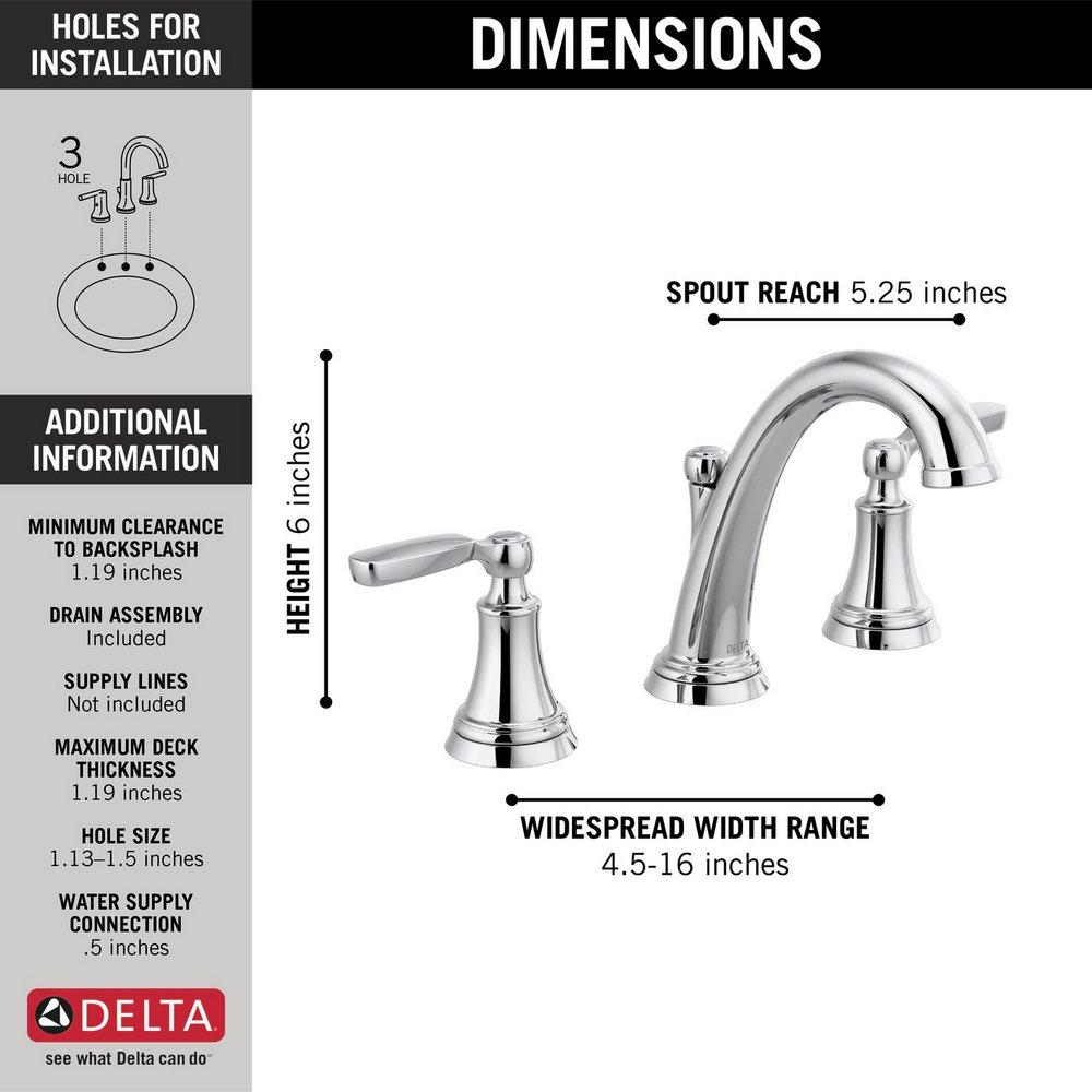 Delta Faucet Chrome Two Handle Widespread Bathroom Sink Faucet with Metal Pop-Up Drain 