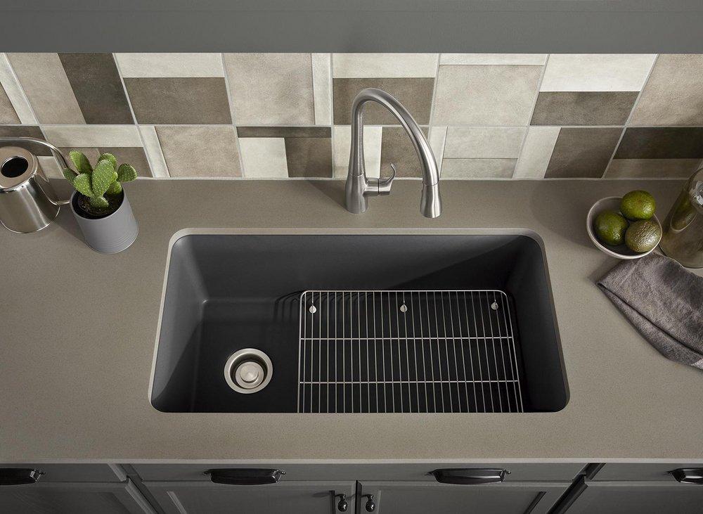 KOHLER Matte Graphite 33-1/2 x 18-5/16 in. No Hole Composite Single Bowl Undermount Kitchen Sink 