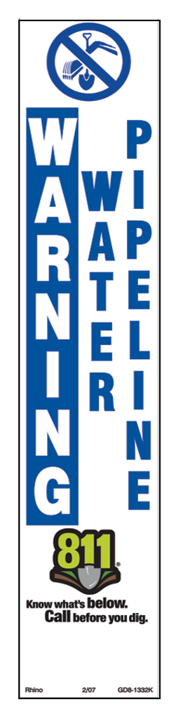 3 in. Warning Water Pipeline Decal in Blue and White