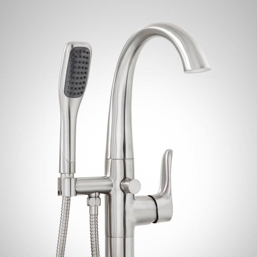 Signature Hardware Polished Chrome 8.5 gpm Floor Mount Tub Filler with Single Lever Handle and 1.8 gpm Handshower 
