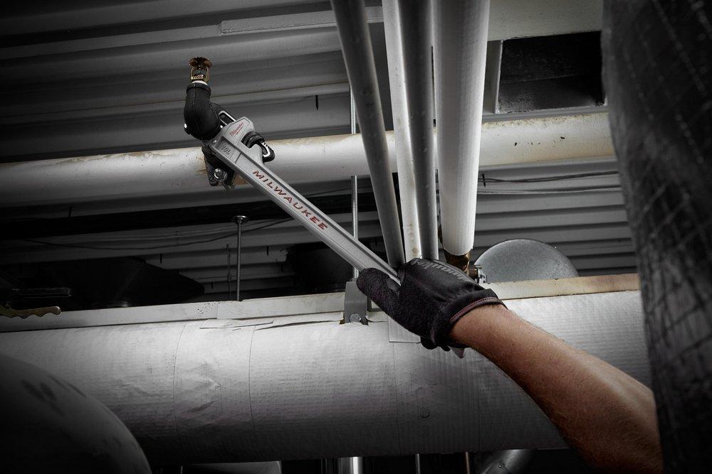 Milwaukee&reg; Silver Straight Pipe Wrench with Aluminum I-Beam Ergonomic Grip Handle 