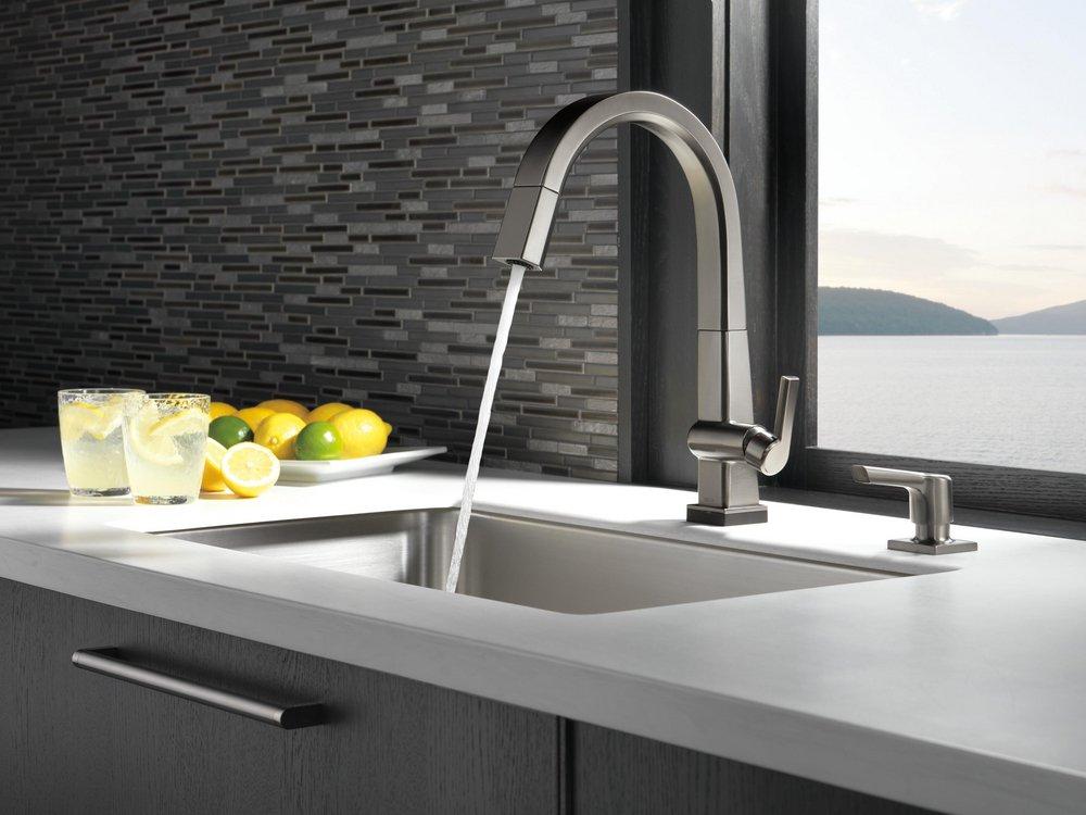 Delta Faucet Black Stainless 13 oz. Deck Mount Metal Soap & Lotion Dispenser 