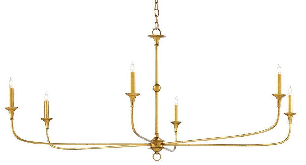 Currey and Company Contemporary Gold Leaf 25-3/4 x 61 in. 60W 1-Tier 6-Light Incandescent Traditional and Transitional Chandelier 