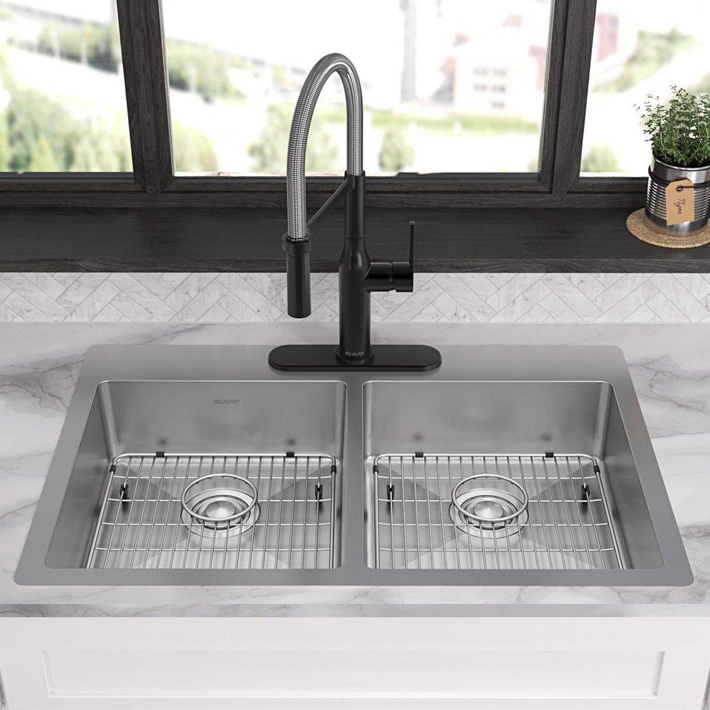 Elkay Polished Satin 33 x 22 in. Stainless Steel Double Bowl Dual Mount Kitchen Sink in Polished Satin 
