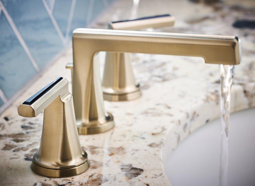 Brizo Luxe Gold Deck Mount Widespread Bathroom Sink Faucet with Low Spout (Handles Sold Separately) 