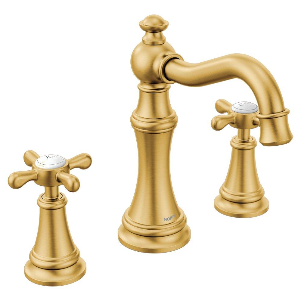 Moen Brushed Gold Two Handle Widespread Bathroom Sink Faucet with Pop-Up Drain 