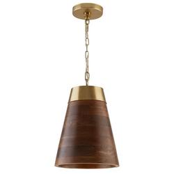 10 in. 60W 1-Light Medium E-26 Incandescent Pendant in Wood with Brass