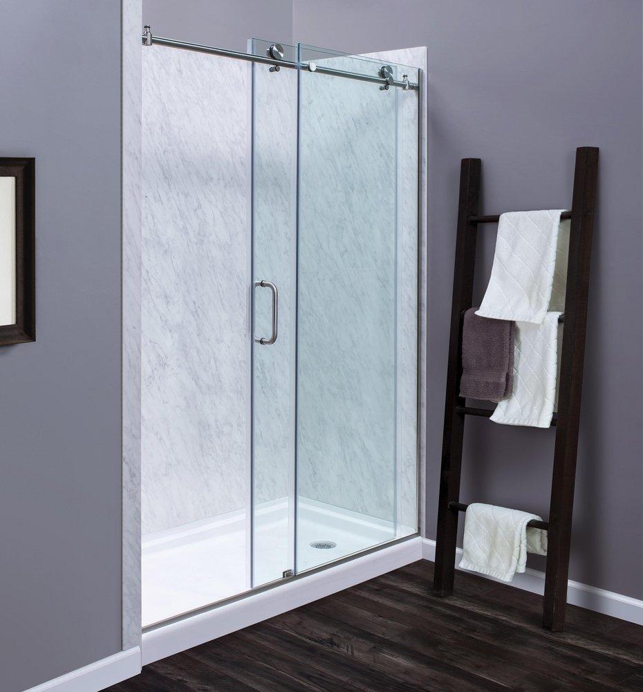 Foremost Industries Brushed Nickel 60 x 76 x 0.375 in. Frameless Roller Shower Door with Clear Glass 
