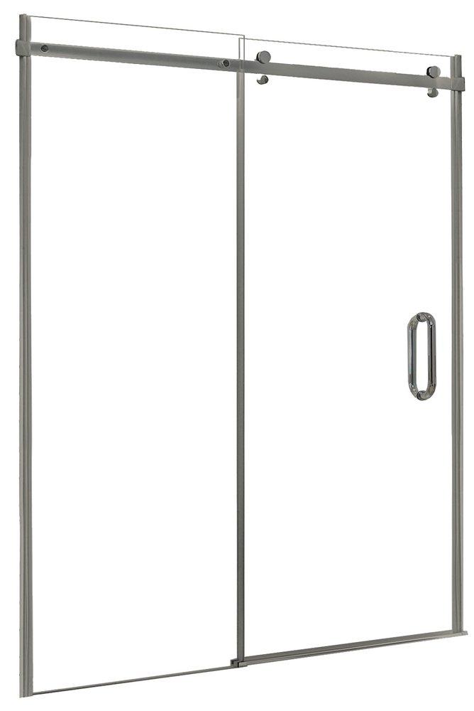 Foremost Industries Brushed Nickel 60 x 76 x 0.375 in. Frameless Roller Shower Door with Clear Glass 