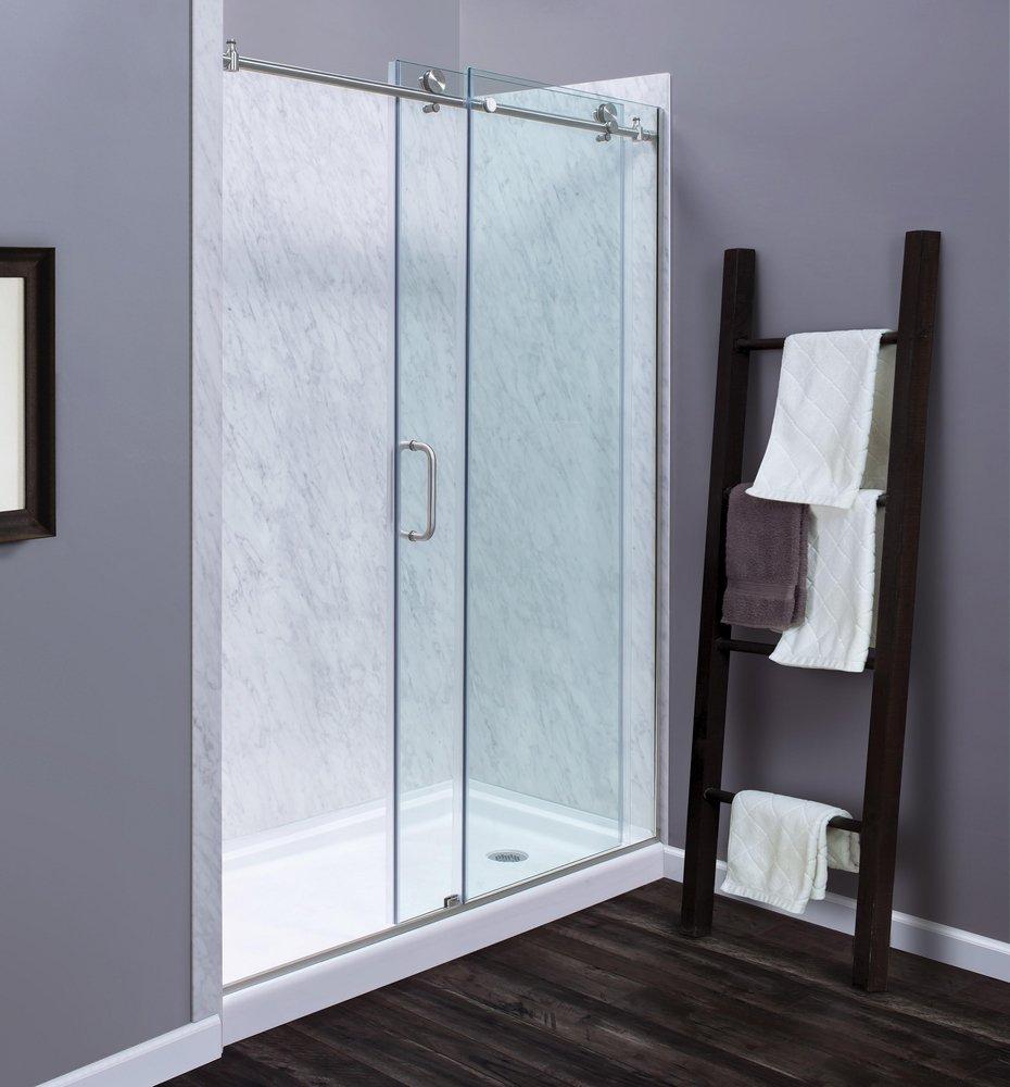 Foremost Industries Silver 60 x 76 x 0.375 in. Frameless Roller Shower Door with Clear Glass 