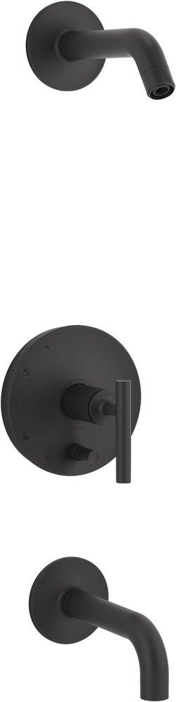 KOHLER Matte Black Single Handle Bathtub & Shower Faucet in Vibrant&reg; Brushed Moderne Brass (Trim Only) 