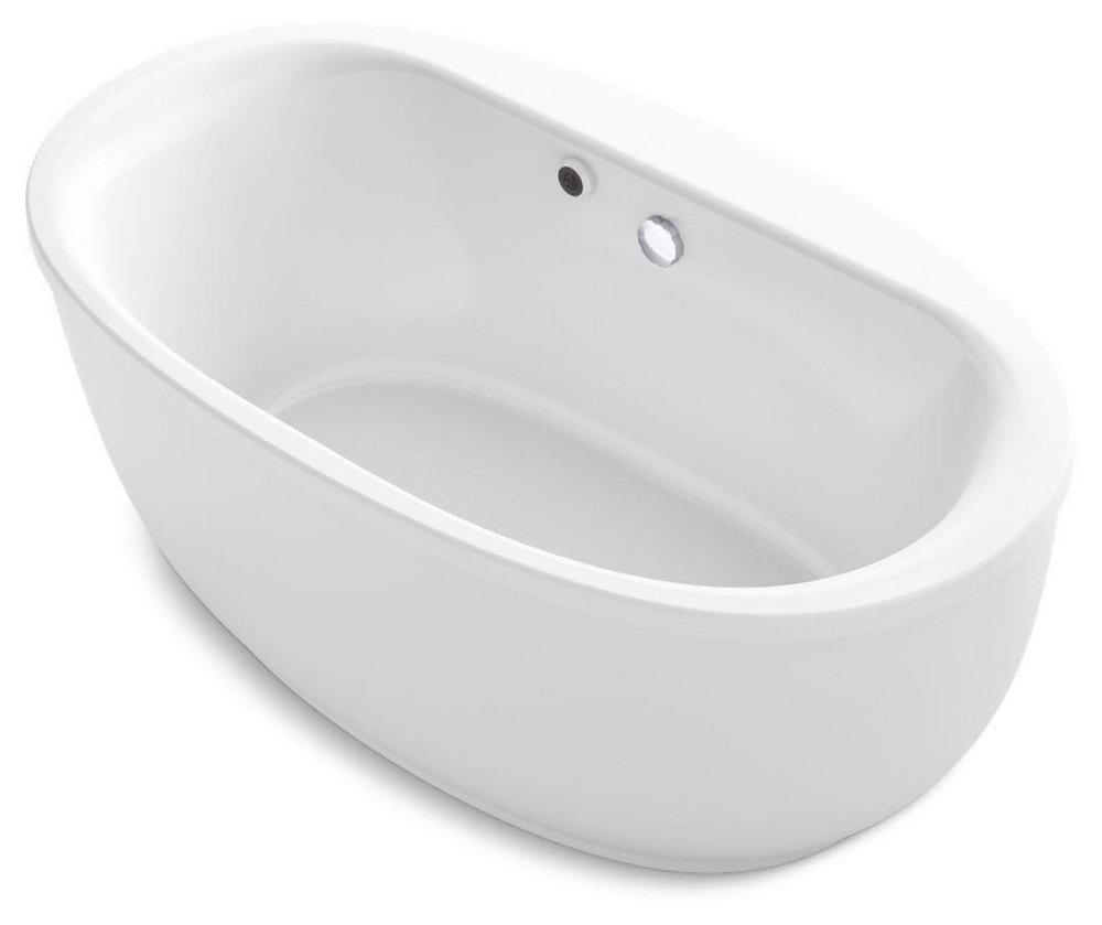 KOHLER White 60-11/16 x 34-11/16 in. Freestanding Bathtub with Center Drain 