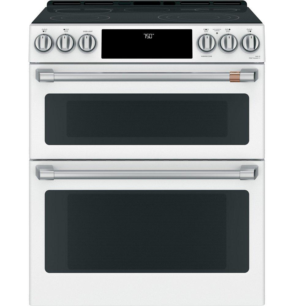 Cafe™ Matte White 29-7/8 in. Electric 5-Burner Radiant Smoothtop Slide-in Range 