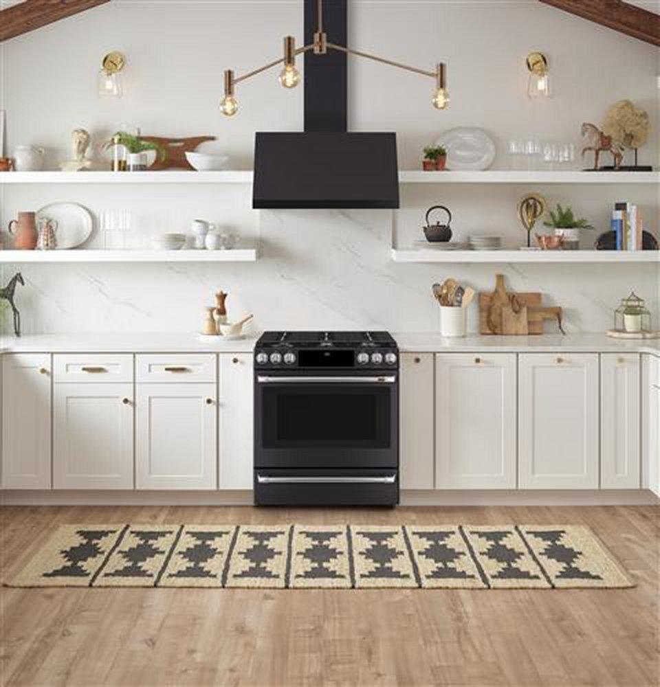 GE Caf&eacute; Black Slate 29-7/8 in. Gas 6-Burner Sealed Slide-in Range 