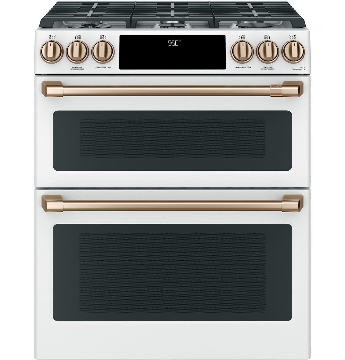 GE Caf&eacute; Matte White 29-7/8 in. Dual Fuel 6-Burner Sealed Slide-in Range 
