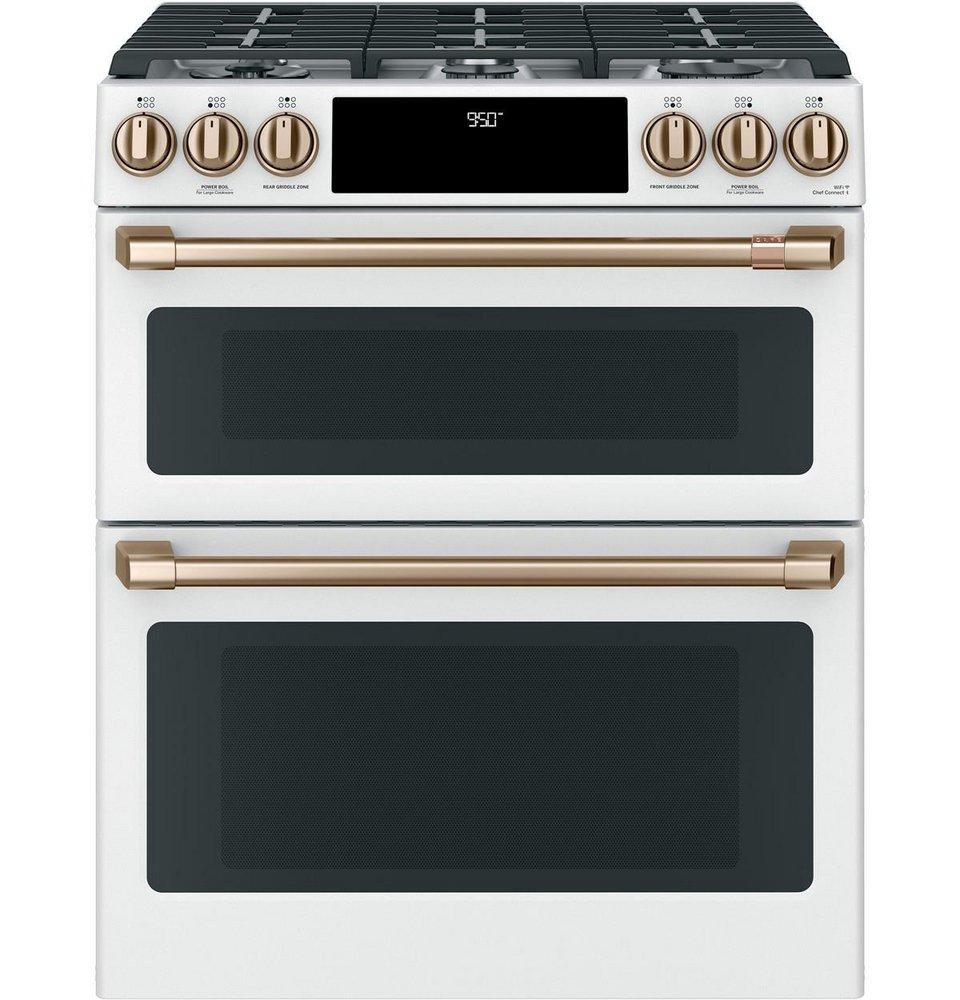 Cafe&trade; Matte White 29-7/8 in. Dual Fuel 6-Burner Sealed Slide-in Range 
