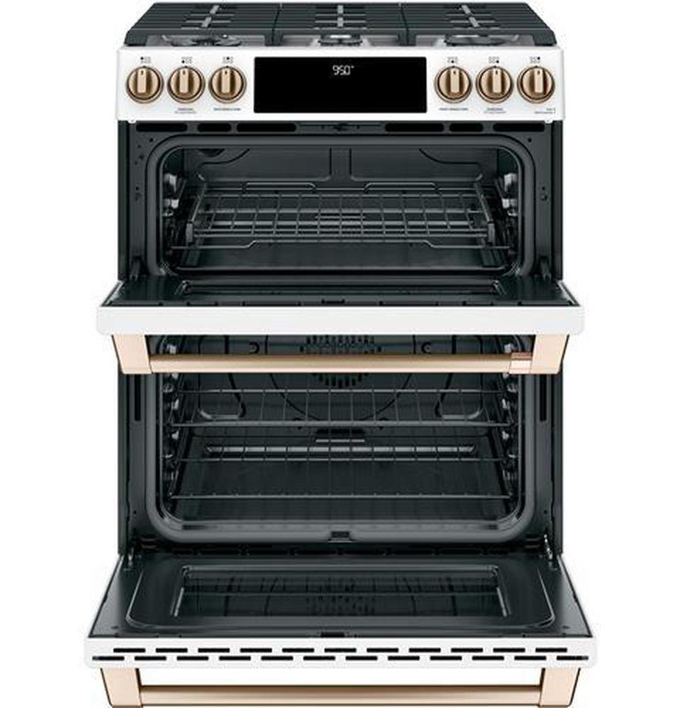 Cafe&trade; Matte White 29-7/8 in. Dual Fuel 6-Burner Sealed Slide-in Range 