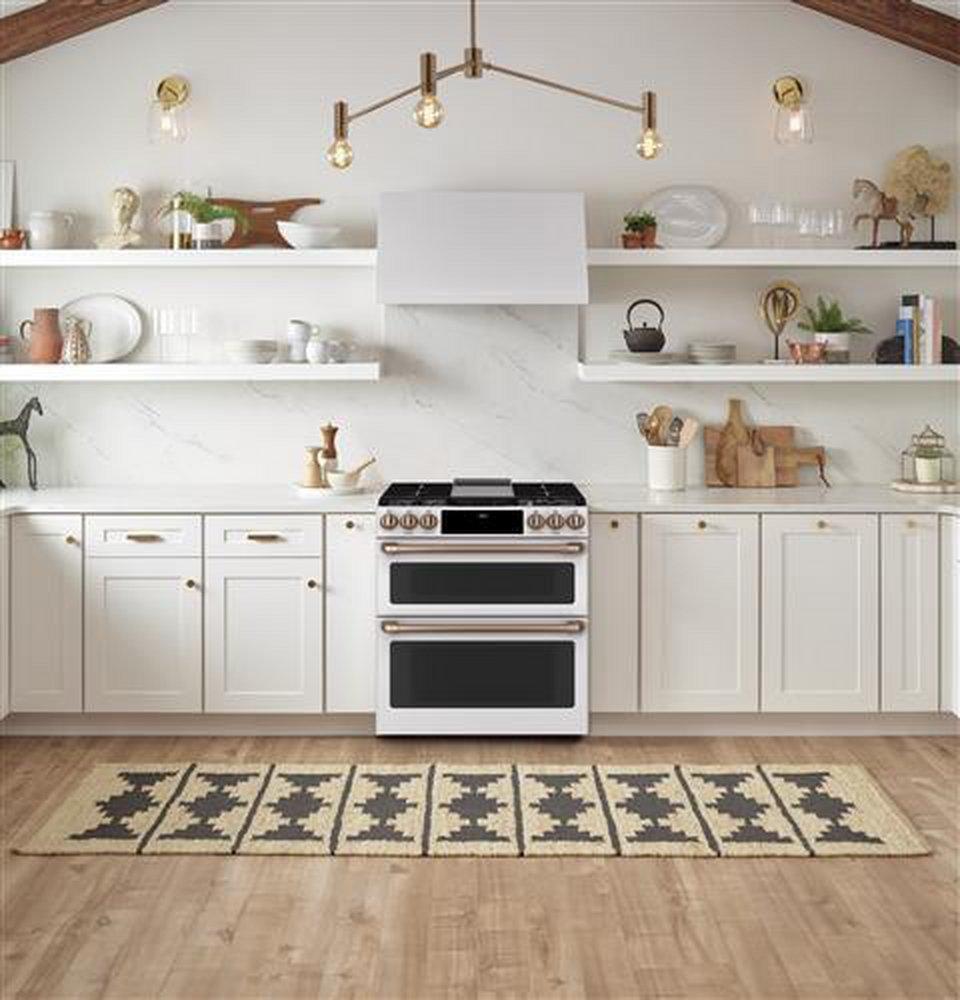 GE Caf&eacute; Matte White 29-7/8 in. Dual Fuel 6-Burner Sealed Slide-in Range 