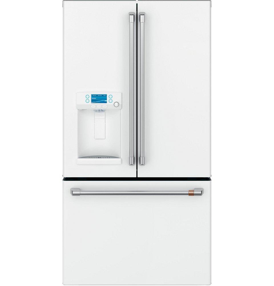 Cafe&trade; Matte White 35-3/4 in. 14.92 cu. ft. Counter Depth and French Door Refrigerator 