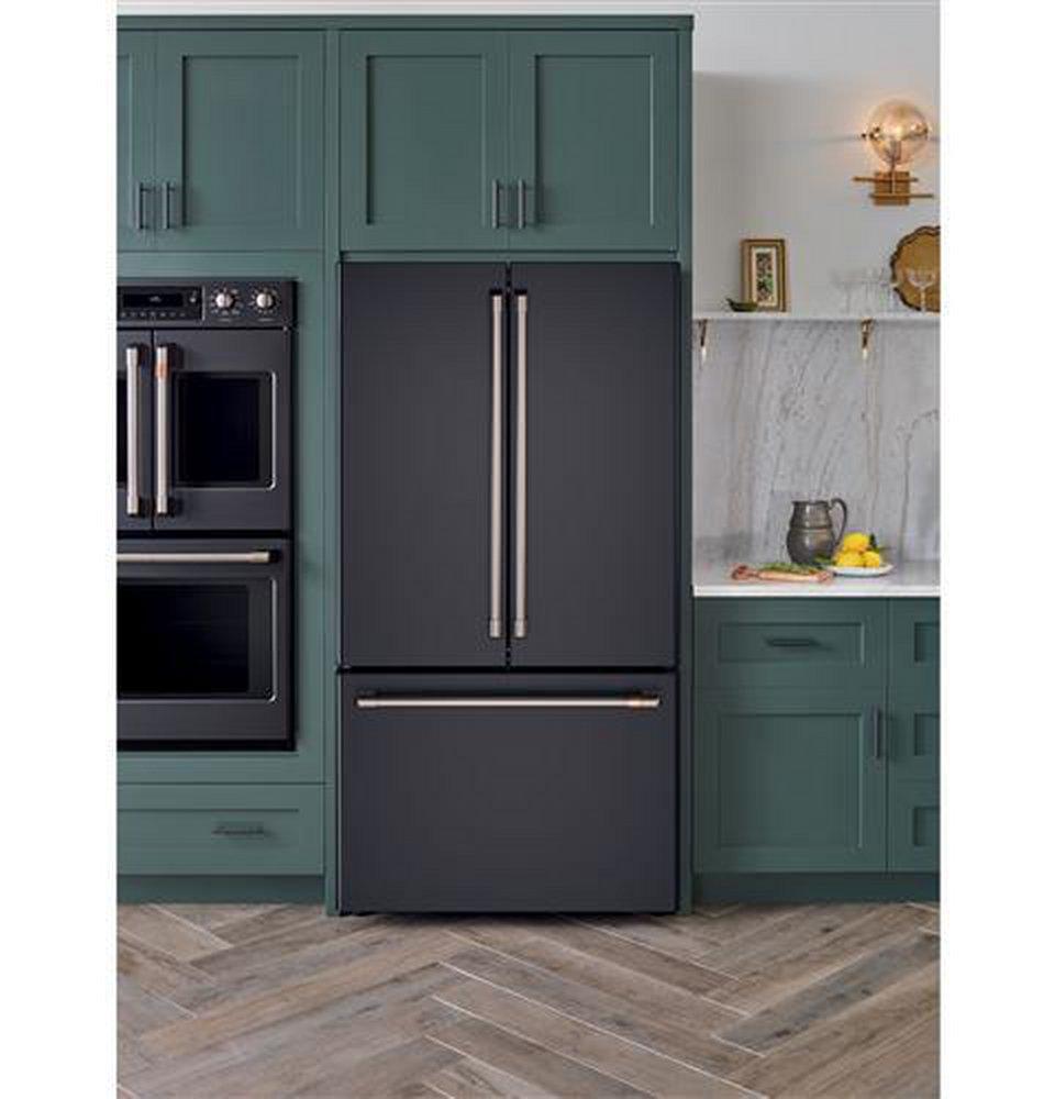 Cafe&trade; Matte Black 35-3/4 in. 15.93 cu. ft. Counter Depth and French Door Refrigerator 