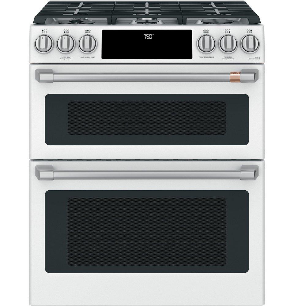 Cafe™ Matte White 29-7/8 in. Gas 6-Burner Sealed Slide-in Range 