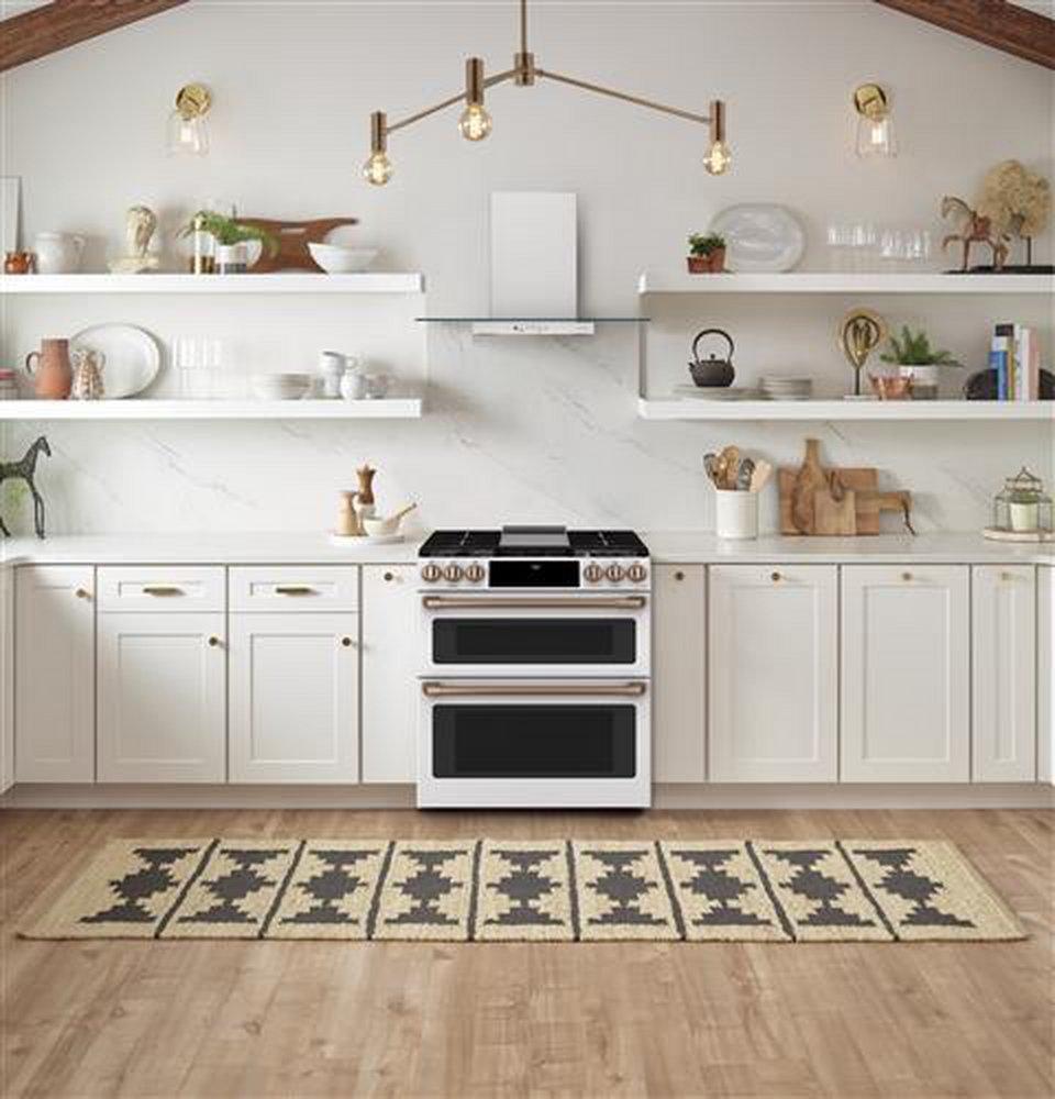 GE Caf&eacute; Matte White 29-7/8 in. Gas 6-Burner Sealed Slide-in Range 