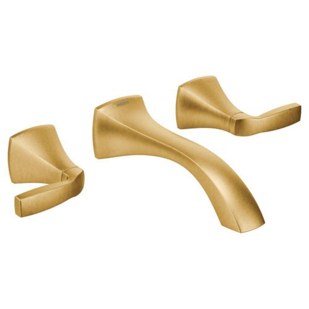 Moen Brushed Gold Two Handle Widespread Wall Mount Bathroom Sink Faucet 