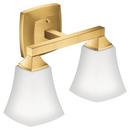 14-1/16 in. 100W 2-Light Medium E-26 Incandescent Vanity Fixture with Frosted Glass in Brushed Gold