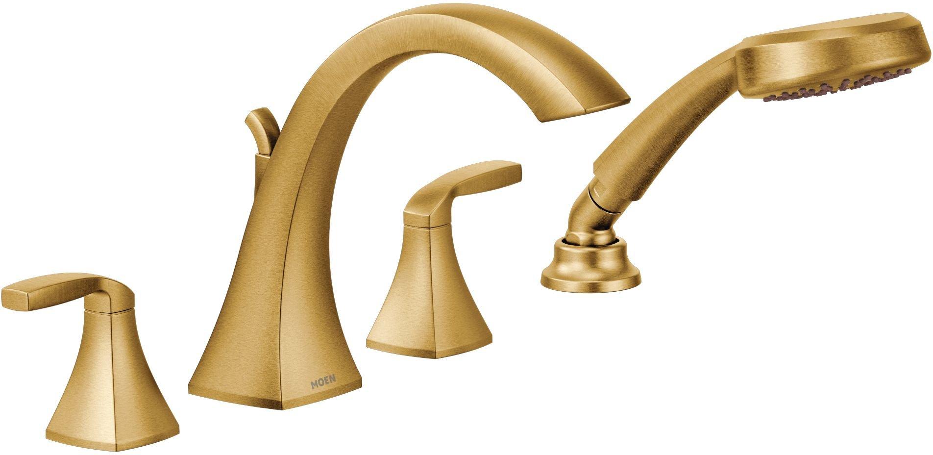 Moen Brushed Gold 4-Hole Double Lever Handle Roman Tub Faucet 