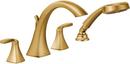 Moen Brushed Gold 4-Hole Double Lever Handle Roman Tub Faucet 