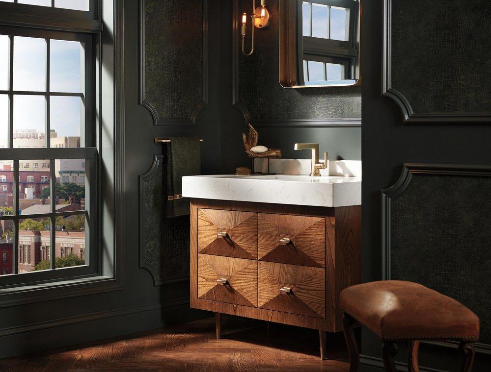 Brizo Luxe Gold Single Handle Monoblock Bathroom Sink Faucet Lever Handle 