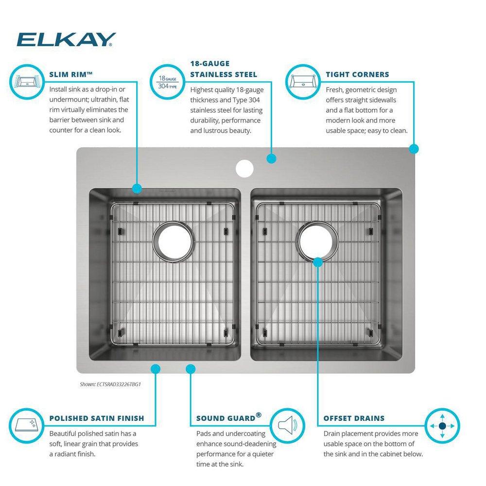Elkay Polished Satin 33 x 22 in. Stainless Steel Double Bowl Dual Mount Kitchen Sink in Polished Satin 