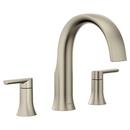 Moen Brushed Nickel Double Lever Handle 3 Hole Widespread High Arc Roman Tub Faucet Trim Only 