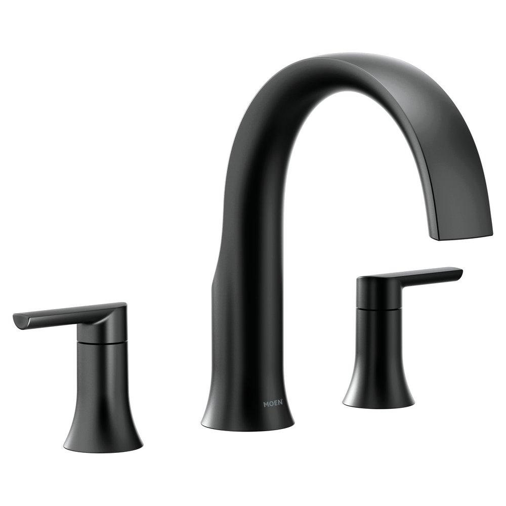 Moen Matte Black Double Lever Handle 3 Hole Widespread High Arc Roman Tub Faucet Trim Only 