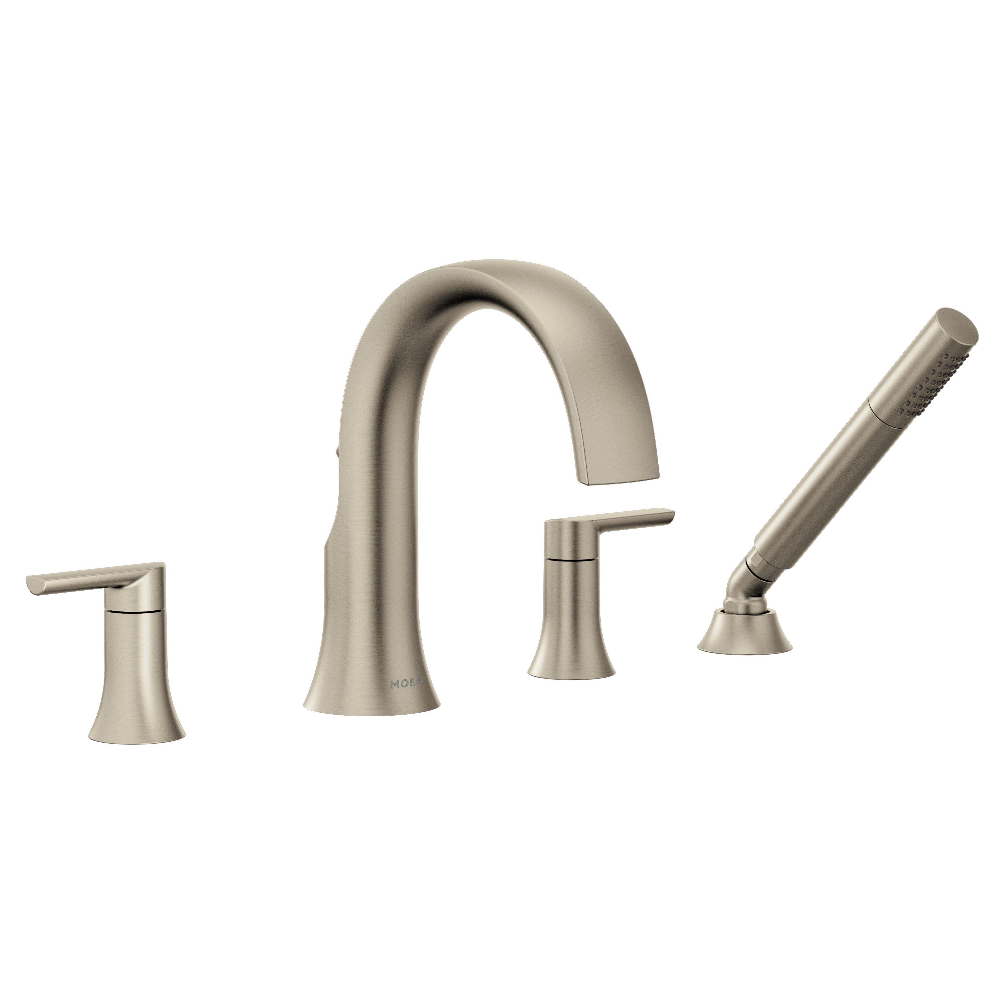 Moen Brushed Nickel Double Lever Handle 4 Hole Widespread High Arc Roman Tub Faucet Trim Only 