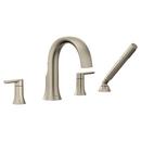 Moen Brushed Nickel Double Lever Handle 4 Hole Widespread High Arc Roman Tub Faucet Trim Only 
