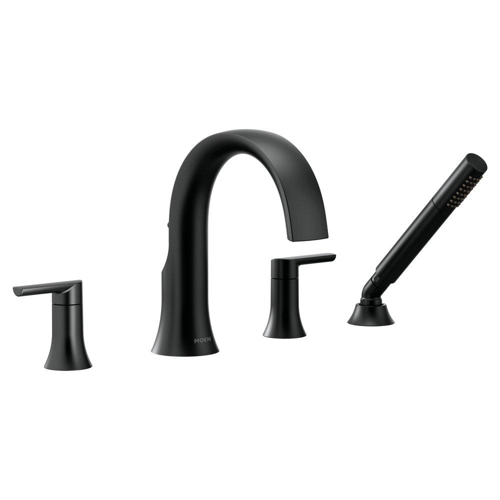 Moen Matte Black Double Lever Handle 4 Hole Widespread High Arc Roman Tub Faucet Trim Only 