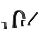 Moen Matte Black Double Lever Handle 4 Hole Widespread High Arc Roman Tub Faucet Trim Only 