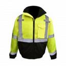 Size L Oxford Polyester Reusable Weatherproof Bomber Jacket and Quilted Built-in Liner in Black and Hi-Viz Green