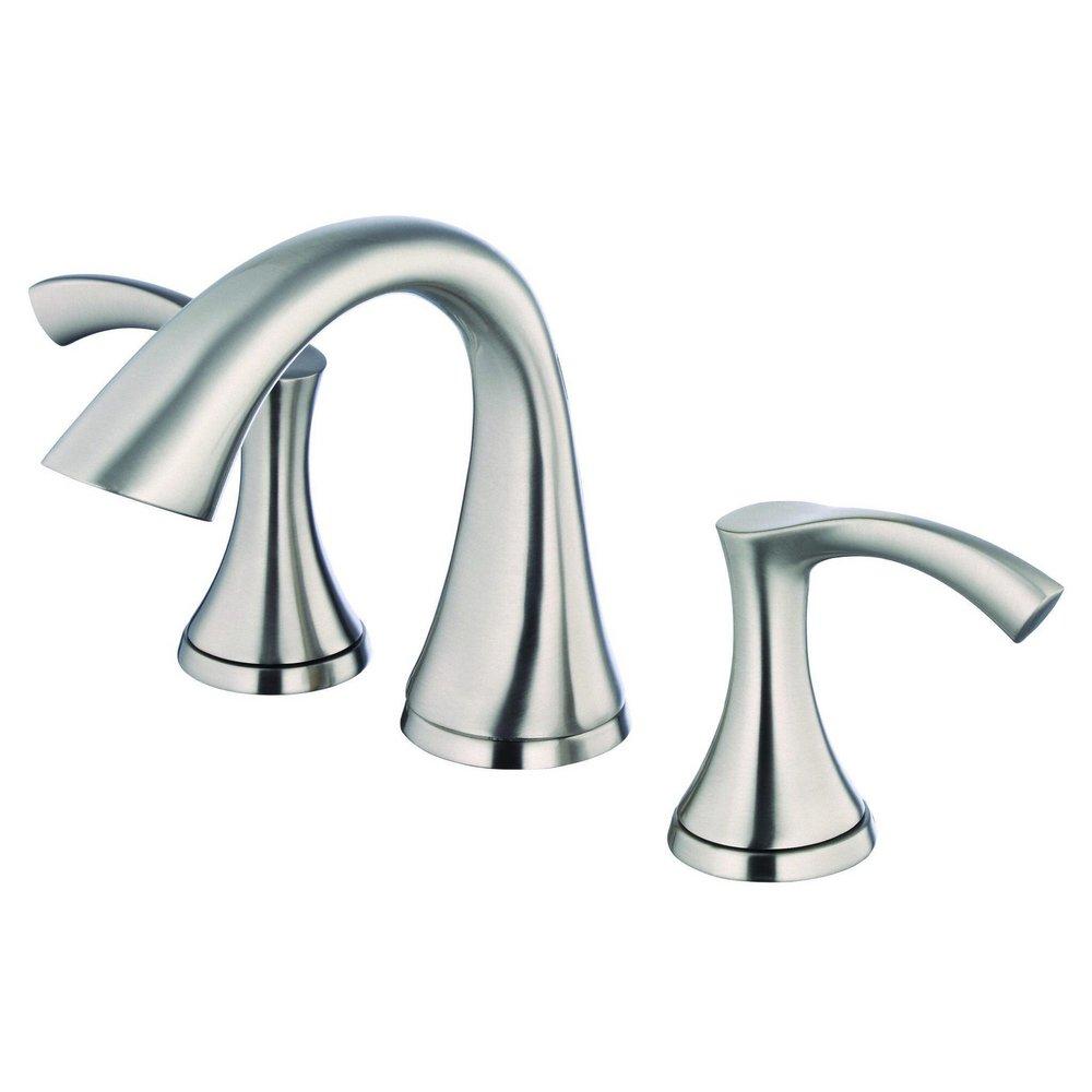 Gerber Plumbing Brushed Nickel Deck Mount Mini Widespread Bathroom Sink Faucet with Double Lever Handle 