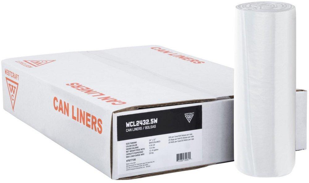 7-10 Gallon Can Liner, 24 x 24, 8 Mic, High Density, Natural (1000/Case)